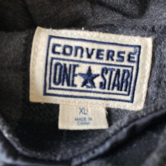 Converse Skate Board Heavy Gray Plaid Hooded Jacket Peacoat Womens XL - Picture 2 of 7